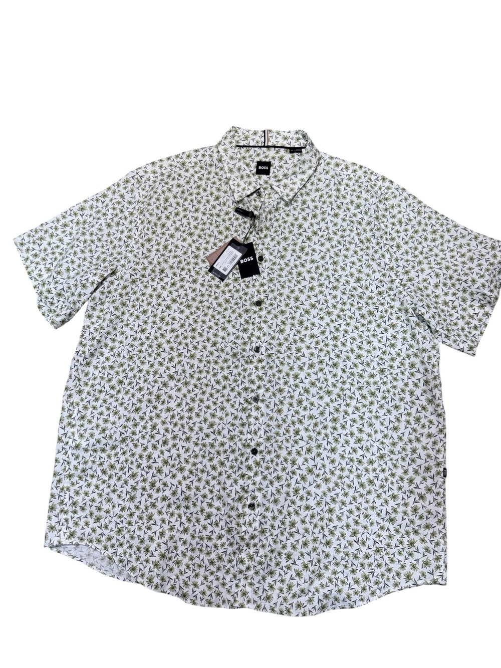 NWT BOSS Hugo Boss Men’s 3XL Linen Blend Short Sleeve Button Up Floral Shirt